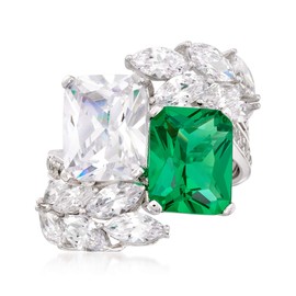 Ross-Simons 4.25 Carat Simulated Emerald and 6.85 ct. t.w. CZ Ring in Sterling Silver. Size 8