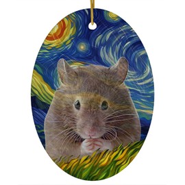Whimsical Night Sky Brown Hamster Christmas Ornament White Oval Ceramic - Impressionist Pet Portrait Memorial Keepsake Gifts for Hamster Lovers