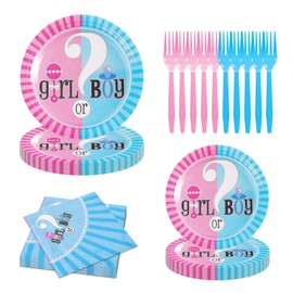 WODJR 80Pcs Gender Plates Napkins Forks Gender Reveal Party Decorations Blue Pink Plates Napkins for Baby Shower Party Supplies Blue Pink Tableware Boy or Girl Decor He or She Baby Shower Decorations