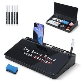 SELEAD Desktop Glass Whiteboard with Storage, Small Dry Erase White Board Computer Pad Keyboard Stand for Home, School, Office Desk Accessories - Black