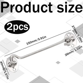 Pack of 2 storm hooks, storm hooks with eyelet, stainless steel, storm hook, small, cabin hook, suitable for various living scenes, including doors, wardrobes, windows, fences