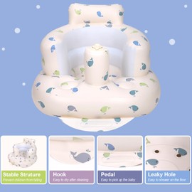 AirSwim Inflatable Baby Chair, Baby Inflatable Seat for Babies 3 Months and Up Summer Inflatable Baby Seat for Sitting Up, Blow Up Baby Floor Seat with Built in Air Pump, Whale