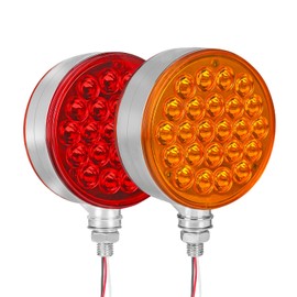 WUSHIXAN 2Pcs Round Double Face Red/Amber 48 LED Double Face Turn Signal Light, Tractor Lights Post Mount, Dual-face Led Marker Trailer Lights for Trucks RV Brake Running Turning