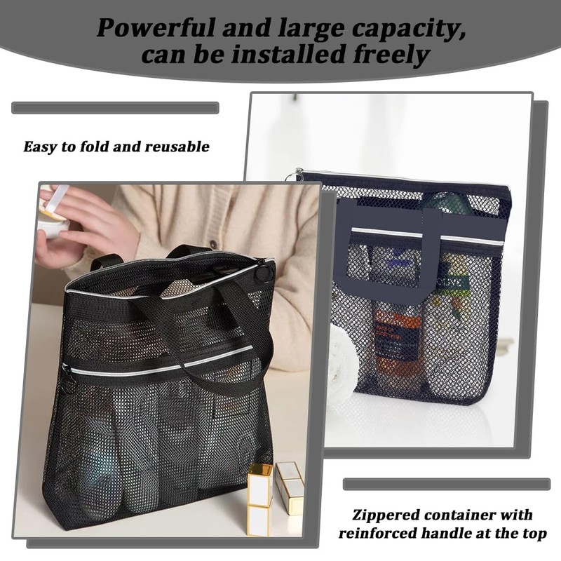 Portable Mesh Shower Bag, Toiletry Bag, Quick Dry Nylon Shower