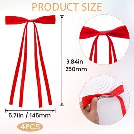 4pcs Large Bows Hair Clip, Long Tail Bow Hair Barrette Alligator Clip, Non-Slip Satin Ribbon Bowknot French Hair Accessories for Women Daily, Weddings, Parties - Red