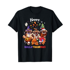 Pekingese Dog Christmas Happy Hallothankmas Dog Thanksgiving T-Shirt