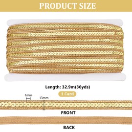 PH PandaHall 32.9 m Golden Sequin Ribbon Trim 13 mm Sequins Braid Trim Glitter Ribbon Sequins Lace Trim for Sewing DIY Crafts Costume Home Decoration