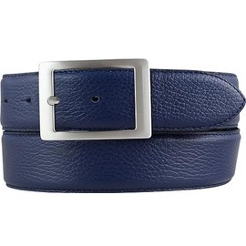 BELTINGER Men's Belt Made of Grained Leather with Quilted Seam, 4 cm, High-Quality Leather Belt with Pigment Embossing, 40 mm, Men's Jeans Belt with Double Clasp, 4 cm, Blue / Silver