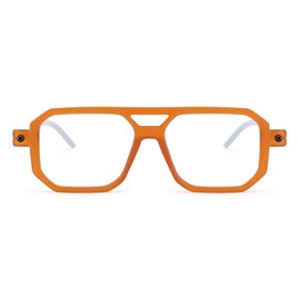 FEISEDY Reading Glasses Vintage Square Blue Light Blocking Glasses Women Men 70s Flat Aviator Glasses B0090 Orange 2.0x
