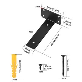 SYBDXJ 4 Pcs Black Heavy Duty Wall Brackets - Metal L Brackets for Shelves, Floating Shelf Support - 6 Inch