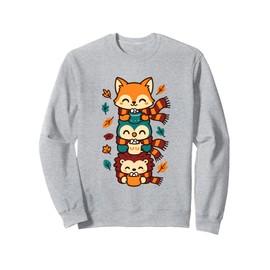 Fall Weather Fox Owl Hedgehog Scarf Hot Cocoa Design Sweatshirt