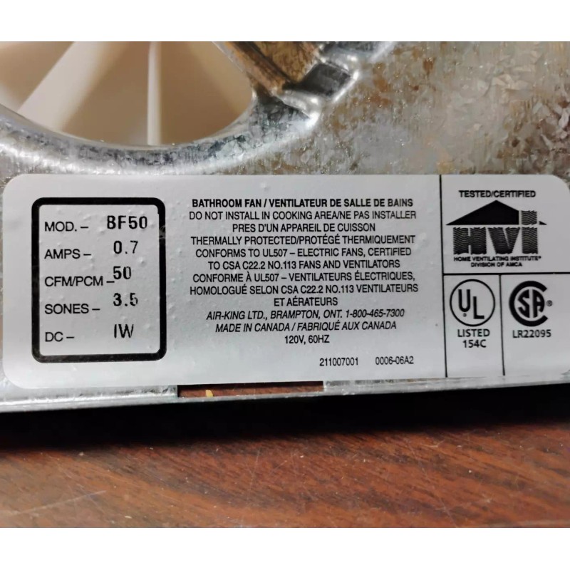 AIR KING BF50 SNAP-IN BATHROOM EXHAUST FAN NEW CASE OF