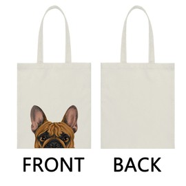 WIRESTER Reusable Canvas Tote Bag for Women Girls, Beach Bag, Grocery Shopping Bag, Shoulder Bag, Travel Tote Bag - Black Tan French Bulldog