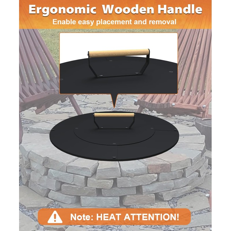 Ardier 20" Wooden-Handle Fire Pit Lid for Pits up to