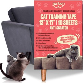 Ronton Cat Scratch Deterrent Tape - Anti Scratch Tape for Cats | 100% Transparent Clear Double Sided Training Tape | Pet & Kid Safe | Furniture, Couch, Door Protector (10 Sheet)