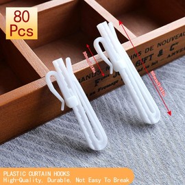 80 Pcs Plastic Curtain Hooks, Adjustable Pinch Pleat Hooks, Ratchet System Pinch Pleat Curtain Hooks for Window Curtain, Door Curtain and Shower Curtain (90mm/3.54inch)