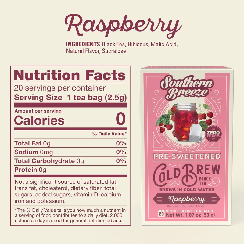 Southern Breeze Cold Brew Sweet Tea Raspberry Iced Tea with