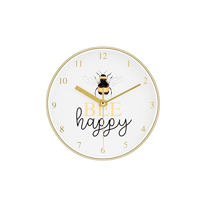 UK-HOME-BARGAINS 20cm BUMBLE BEE Small Round Wall Clock Polished Yellow