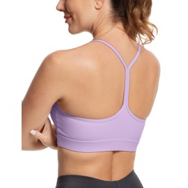 MathCat Y Back Sports Bra for Women, Padded Racerback Sports Bra Tank Top, Spaghetti Thin Strap Workout Yoga Bra Purple