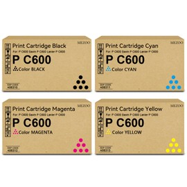 MEZOO P C600 PC600 Toner Cartridge High Yield 408310 408311 408312 408313 Replacement for Ricoh PC600 P C600 Toner Cartridge Compatible for Ricoh Savin Lanier P C600 PC600 Printer(4-Pack,BK/C/M/Y)