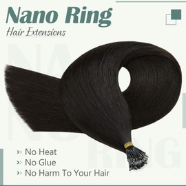 S-noilite Nano Tip Human Hair Extensions Nano Ring Hair Extension Pre Bonded Keratin Cold Fusion Nano Bead Remy Hair Extensions for Women 50g 50strands 18inch #1B Natural Black