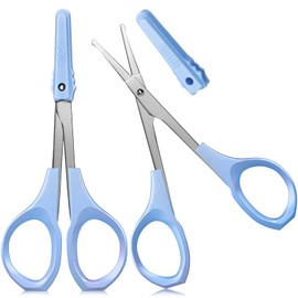 2 Pack Curved Craft Scissors Small Scissors Beauty Eyebrow Scissors Stainless Steel Trimming Scissors for Eyebrow Eyelash Extensions, Facial Nose Hair, 4 Inch (Blue)