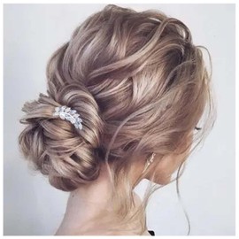 Yheakne Vintage Rhinestone Crystal Hair Comb Blue Crystal Wedding Headpieces Rhinestone Side Comb Hair Clip Hair Silver Cz Leaf Comb Barrette Bridal Headwear Accessories Jewelry for Women (Silver)