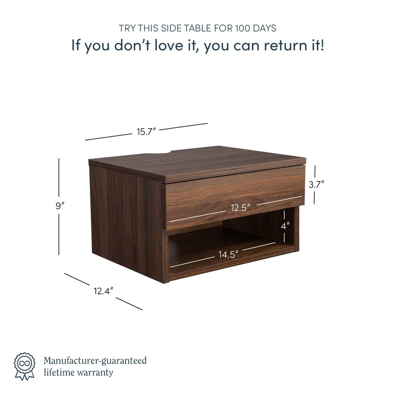 Nathan James Jackson Wall Mounted Floating Bedroom Nightstand with Storage