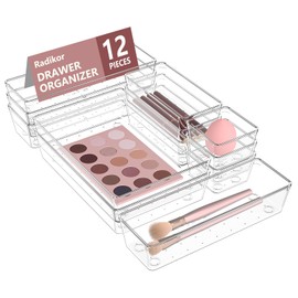 Radikor Drawer Organiser, 12 Pieces Dressing Table Organiser in 4 Sizes, Drawer Organiser, Make Up Organiser, Drawer Organiser System for Desk, Office, Kitchen, Bathroom
