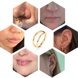 18g Nose Rings Nose Hoop Gold Daith Earrings Surgical Steel Cartilage Earring Hoop 18 Gauge Helix Hoop Earring Double Open Stack Forward Helix Earring Hoop 6mm Tragus Earrings Small Hoop Earrings