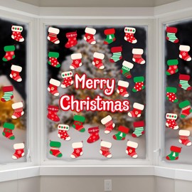 Christmas Stockings Window Clings Merry Christmas Window Stickers Holiday Stockings Window Decals Removable Xmas Stocking Window Decorations for Winter Christmas Home Kitchen Office Classroom Decor