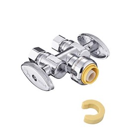 EFIELD Push Fit 1/2" x Dual 3/8" ; OD Compression Straight Stop Valve 1/4 Turn with a Disconnect Clip Tool,(PF-VALVE039)