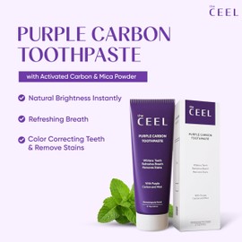 The Ceel Purple Toothpaste for Teeth Whitening with Activated Carbon & Mica Powder - Color Correcting Teeth, Stain & Plaque Remover Oral Care Formula with Mint Flavor - Gentle on Enamel & Gums - 75g