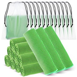Hosuly 12 Toallas Refrescantes para Cuello y Cara 12 x 40 Pulgadas Toallas Deportivas Enfriamiento para Gimnasi Climas Cálidos de Secado Rápido Sudor Paño de Sudor con 12 Bolsas (Verde)