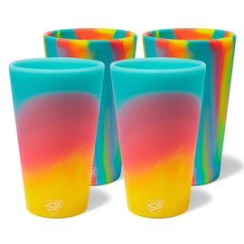 Silipint Silicone Pint Glasses: 4 Pack - 2 Aurora & 2 Sugar Rush - 16oz Unbreakable Cups, Flexible, Sustainable, Seasonal Color