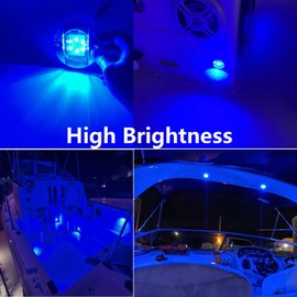 FZSSHYG 4Pcs 3" Round Chrome Blue Marine Boat Lights for Boating Cabin Deck Courtesy Stern Transom Lights,Pontoons,Navigation Vessels Lamp,Waterpoof IP67,DC 12V,Surface Mount