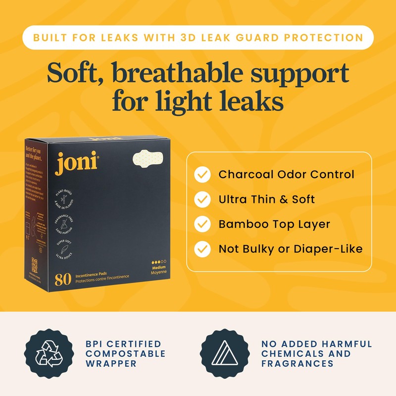 joni Pads, Bamboo Incontinence Pads for Bladder Leaks, Light-Medium Support,