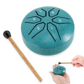 Tongue Drum, HAIYUU 3 Inch 6 Tone Steel Tongue Drum Rain Drum Sound Drum Steel Pan Hand Drum HandPan with Drum Beater for Concert Meditation Yoga Sound Healing Adults Children
