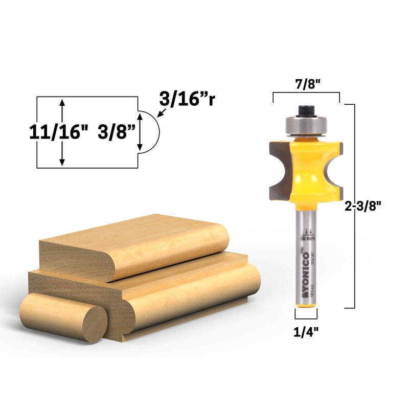 YONICO 13114q 3/8-Inch Bead Bullnose Router Bit 1/4-Inch Shank