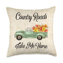 Pioneer Country Farm Retro Mint Vintage Truck Foral Throw Pillow