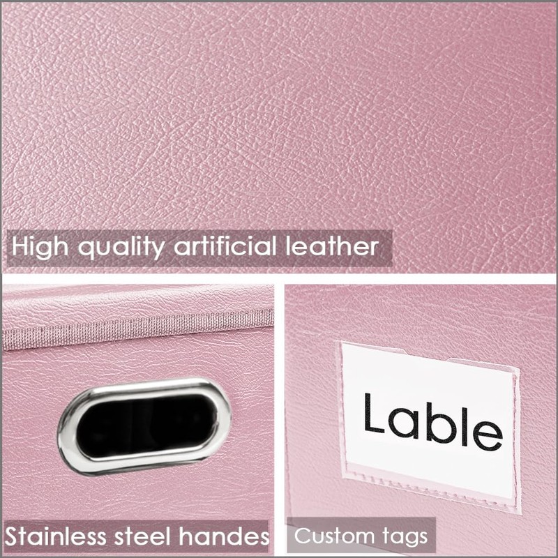 PRANDOM Large Stackable Storage Bins with Lids [3-Pack] Leather Fabric