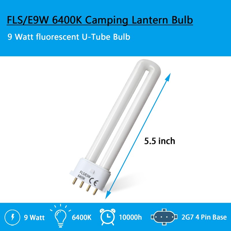 Ignixlite (2PACK) FLS/E9W Fluorescent Bulb,Replacement for Camping Lantern Bulb,4 Pin