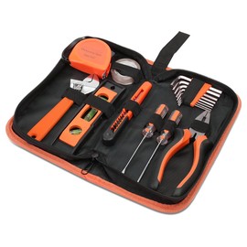 Auto Dynasty 16 Pcs Household Auto Repair Hand Tool Kit Set with Allen Keys Screwdrivers Tool Set Tap Measure Adjustable Wrench Utility Knife for Home Garage Warehouse Repair, Orange