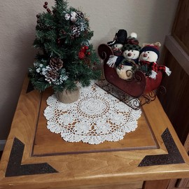 Polkar Crochet Cotton Placemats Doilies Handmade Table Doilies Suitable for Daily use, Dinner Party, Wedding. (Beige- 2pc-16 Inch-B2)