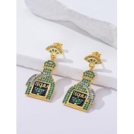 Shusukue Tequila Earrings for Womens Champagne Bottle Earrings Margarita Earrings Tequila Earrings Crystal Wine Dangle Earrings Party Celebration Jewelry Gifts