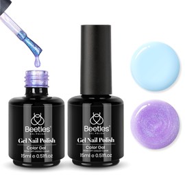 Beetles Gel Nail Polish Set, 2 Colors 15ml Jelly Nude Purple Glitter Baby Blue Sheer Soak Off UV Light Blue Gel Polish Set - Ethereal Dreams Nail Art Kit DIY Home