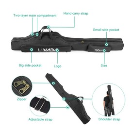 Lixada Fishing Rod Bag, Rod Case, Moveable, Folded 100 cm / 130 cm / 150 cm, black