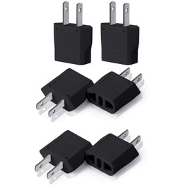 Bates- Europe to US Plug Adapter, 6 Pack, Black, European to US Plug Adapter, EU to US Plug Adapter, Adapter Europe to USA, UK to US Plug Adapter, European to American Plug Adapter