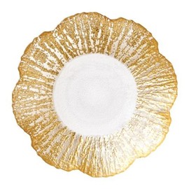 Vietri Rufolo Glass Gold Small Shallow Bowl, Decorative Dish, Fruit & Candy Bowl for Office/Home