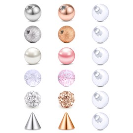 Briana Williams Piercing Balls Set 1.2 mm 16G Thread Replacement Ball Screw Ball Acrylic Plastic Stainless Steel, Plastic, stainless steel